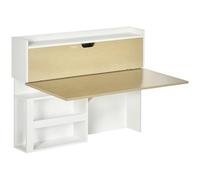 HOMCOM Bureau Pliable Mural avec étagères de Rangement et Placard, Bureau Rabattable, Table Murale Pliante, Gain de Place idéal pour Salon, Salle à Manger, Petit Espace, Effet Bois Naturel