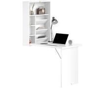 HOMCOM Bureau Pliable Mural avec Étagères de Rangement Petit Espace Blanc