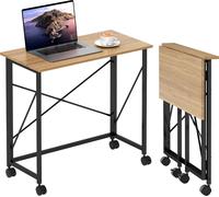 HOMCOM Bureau pliable Petit bureau pliant 80 cm avec roulettes Gain de place Table d'ordinateur pour bureau à domicile, chêne