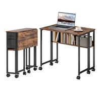 HOMCOM Bureau pliable sur roulettes 80 x 50 cm avec étagère et sac de rangement, brun rustique
