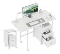 HOMCOM Bureau Pliable sur roulettes avec 3 tiroirs, Bureau d'ordinateur, Plateau Extensible, Cadre en Acier, 105x51x75,5cm, pour télétravail, Chambre, Salle d'étude, Style Moderne, Blanc