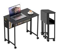 HOMCOM Bureau Pliable sur roulettes, Table d'ordinateur 80 x 50 cm avec étagère et Sac de Rangement, Table d'étude pour Bureau à Domicile, Chambre, Petits espaces, Noir