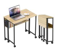 HOMCOM Bureau Pliable sur roulettes, Table d'ordinateur 80 x 50 cm avec étagère et Sac de Rangement, Table d'étude pour Bureau à Domicile, Chambre, Petits espaces, chêne