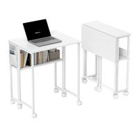 HOMCOM Bureau Pliable sur roulettes, Table d'ordinateur 80 x 50 cm avec étagère et Sac de Rangement, Table d'étude pour Bureau à Domicile, Chambre, Petits espaces, Blanc