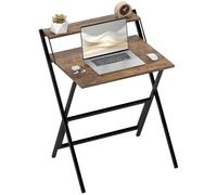 HOMCOM Bureau Pliable Table d'ordinateur 65,5 x 45 cm avec étagère de Rangement, Bureau Informatique Table d'écriture pour Chambre, Petits espaces, Brun Rustique