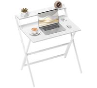 HOMCOM Bureau Pliable Table d'ordinateur 75,5 x 50 cm avec étagère de Rangement, Bureau Informatique Table d'écriture pour Chambre, Petits espaces, Blanc
