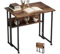 HOMCOM Bureau Pliant 80 cm avec étagère de Rangement, Brun Rustique