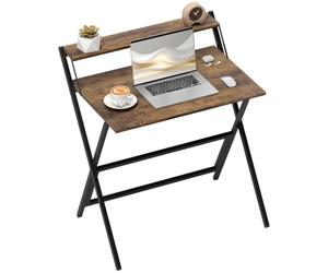 HOMCOM Bureau Pliant avec étagère pour Moniteur, 81,5 cm, Brun Rustique | Bureau d'ordinateur pour petits espaces, table d'écriture, poste travail, bureau domicile, montage facile