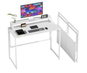 HOMCOM Bureau Pliant avec Support pour Moniteur 100x48x87.5 cm Blanc | Bureau d'ordinateur gain de place, bureau de bureau, pour bureau à domicile, étude, chambre, cadre en acier