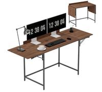 HOMCOM Bureau Pliant Table d'ordinateur 170 x 58 cm Bureau en Bois Moderne avec 2 Rabats Pliables pour 2 écrans, Poste de Travail pour Chambre, Petits espaces, Noyer