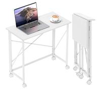 HOMCOM Bureau Pliant Table d'ordinateur 80 x 40 cm Bureau sur roulettes Style Moderne pour Domicile, Chambre, Petits espaces, Blanc