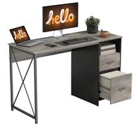 HOMCOM Bureau pour ordinateur 120x50 cm bureau style industriel avec compartiment et 2 tiroirs pour bureau Gris Clair