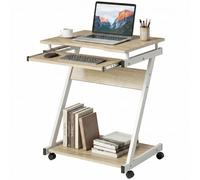 HOMCOM Bureau pour ordinateur à 4 roulettes, plateau clavier coulissant, couleur Chêne