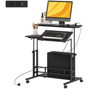 HOMCOM Bureau Réglable avec Roulettes Prises Ports USB Hauteur Ajustable Panneau Central Incliné et Etagère 80x60 cm Noir