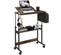 HOMCOM Bureau réglable en Hauteur, 92 x 40 cm, Table d'ordinateur à roulettes, Plate-Forme inclinable, Sac de Rangement, pour Bureau, Bureau, Acier, Brun Rustique