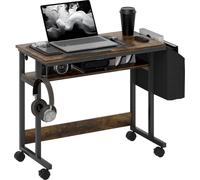 HOMCOM Bureau réglable en hauteur, 92 x 40 cm, table d'ordinateur à roulettes, plate-forme inclinable, sac de rangement, pour bureau, bureau, acier, brun rustique
