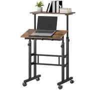 HOMCOM Bureau réglable en hauteur Table de cuisine avec étagère, roulettes, bureau d'ordinateur Brun rustique 60 x 60 x 70,5-120 cm