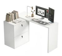 HOMCOM Bureau réversible en Forme de L, Bureau avec 2 tiroirs de Rangement, Design Moderne pour Petits espaces, Bureau à Domicile, Blanc