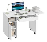 HOMCOM Bureau roulant, bureau pliant avec armoire et tiroir, panneau de particules, Blanc