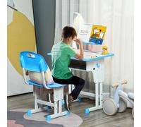 HOMCOM Bureau Scolaire avec Chaise à Hauteur Réglable et Lumière pour Enfants de 6 à 12 Ans, Acier et MDF, Gris