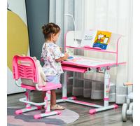HOMCOM Bureau Scolaire pour Enfants 6-12 Ans Réglable avec Lampe LED, Liseuse et Porte-Stylos, en MDF, PP et Acier, Rose