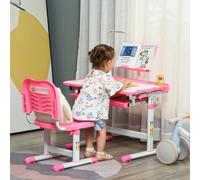 HOMCOM Bureau Scolaire Réglable avec Chaise pour Enfants de 6 à 12 Ans, 70x49.5x80-105 cm, Rose