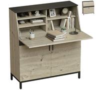 HOMCOM Bureau secrétaire 100 cm - Bureau d'ordinateur industriel moderne avec étagères et armoire - Table de bureau pour bureau ou chambre à coucher - Bois naturel + noir