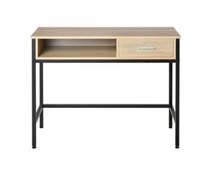 HOMCOM Bureau secrétaire bureau informatique design industriel casier + tiroir coulissant châssis métal noir plateau chêne clair Aosom France