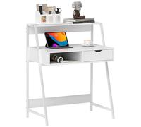 HOMCOM Bureau secrétaire Bureau Informatique Style néo-rétro tiroir Niche étagère métal Blanc