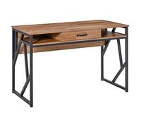 Bureau Style Industriel Tiroir 2 Niches Métal Noir Aspect Bois Noyer Marron