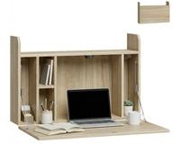 HOMCOM Bureau Suspendu Bureau Mural avec Rangements 77 x 20 x 51 cm Chêne | Table d'Ordinateur Murale, Tablette Rabattable