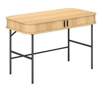 HOMCOM Bureau, Table d'étude pour Petits espaces avec Portes à Tambour à Lattes et 2 Compartiments, Style scandinave, Poste de Travail Cadre en Acier, 120 x 60 x 76,5 cm, Ton chêne et Noir