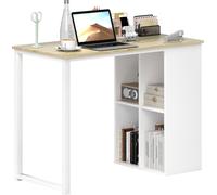 HOMCOM Bureau Table d'ordinateur avec casiers de rangement, table de bureau moderne avec structure en acier, table PC pour bureau à domicile, bureau, petite pièce 100 x 54 x 75 cm, chêne