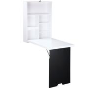 HOMCOM Bureau Table murale pliante avec tableau, 5 compartiments, bureau pliant Table informatique pliante pour bureau blanc+noir 60 x 94,5 x 147 cm