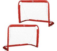 HOMCOM Buts de football, filet de football, set de 2 mini-buts, pliables, acier(Q195), tétrolon, rouge, 90 x 36 x 60 cm
