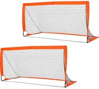 HOMCOM Buts de football, filet de football, set de 2 mini-buts, pliables, métal, tissu Oxford, pour enfants, extérieur, orange, 183 x 90 x 90 cm