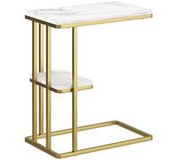 HOMCOM C-Frame Side Table, 2-Tier Narrow Side Table with Shelf, Modern Bedside Table for Small Spaces, Living Room, Bedroom, 50x30x57,5 cm, White Marble Look