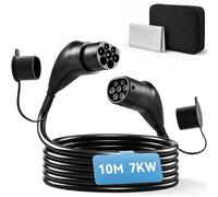 HOMCOM Câble de charge de type 2 EV 7 kW 32 A Mode 3, 10 m, cordon de | Câble d'extension monophasé type 2 vers type 2 EV, chiffon de nettoyage, sac de rangement, pour boîtes murales