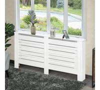 HOMCOM Cache-radiateur à Lattes avec Étagère de Rangement, en Bois, 172x19x81 cm, Blanc