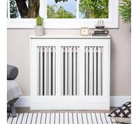 HOMCOM Cache-Radiateur à Lattes Moderne et Élégant pour la Maison, en MDF et Acier, 90x18x84cm, Blanc