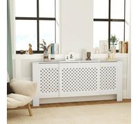 HOMCOM Cache radiateur ajustable couvercle de radiateur contemporain à motif nid d'abeille 136-200 x 21,5 x 91,7 cm cache-radiateur en bois pour chambre à coucher, salon - blanc Description:Ce superbe