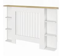 HOMCOM Cache-radiateur avec étagères de rangement ouvertes, couvercle de radiateur en bois à lattes, 124x19x83cm, blanc
