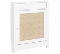 HOMCOM Cache-Radiateur avec Placard Rabattable 78 x 19 x 95,5 cm Blanc | Porte en Rotin, Couvercle de Radiateur en Bois avec Compartiment, Style Bohème, pour Salon ou Chambre