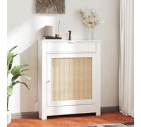 HOMCOM Cache-radiateur avec Porte battante et rotin, Cache-radiateur en MDF, 78x19x95,5 cm, Cache-radiateur, Compartiment, Design bohème, pour Salon, Chambre à Coucher, Blanc