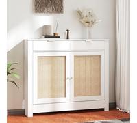 HOMCOM Cache-radiateur avec Portes battantes et rotin, Cache-radiateur en MDF, 111x19x95,5 cm, Cache-radiateur, 2 Compartiments, Design bohème, pour Le Salon, la Chambre, Blanc