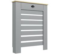 HOMCOM Cache-Radiateur avec Tiroir, MDF, Gris, Petit H:95.5/W:78/D:19 cm | Grille horizontale à lamelles, étagère en bois peint, cache-chauffage, salon chambre couloir