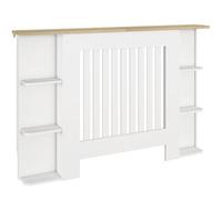 HOMCOM Cache-Radiateur Couvercle de Radiateur 124 x 19 x 83 cm Blanc | Étagères de Rangement Ouvertes, en Bois à Lattes Verticales, pour Salon Chambre à Coucher Couloir