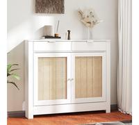 HOMCOM Cache Radiateurs avec Portes Battantes et Rotin 2 Compartiments Design Bohème pour Salon Chambre Blanc