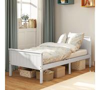 HOMCOM Cadre de lit 100 x 210 cm, lit simple en bois massif avec sommier à lattes tête et pied inclus, assemblage facile, blanc