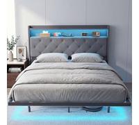 Cadre de lit double - HOMCOM - 140 x 190 cm - lumières LED RGB et station de charge, musique sync - sommier acier - gris